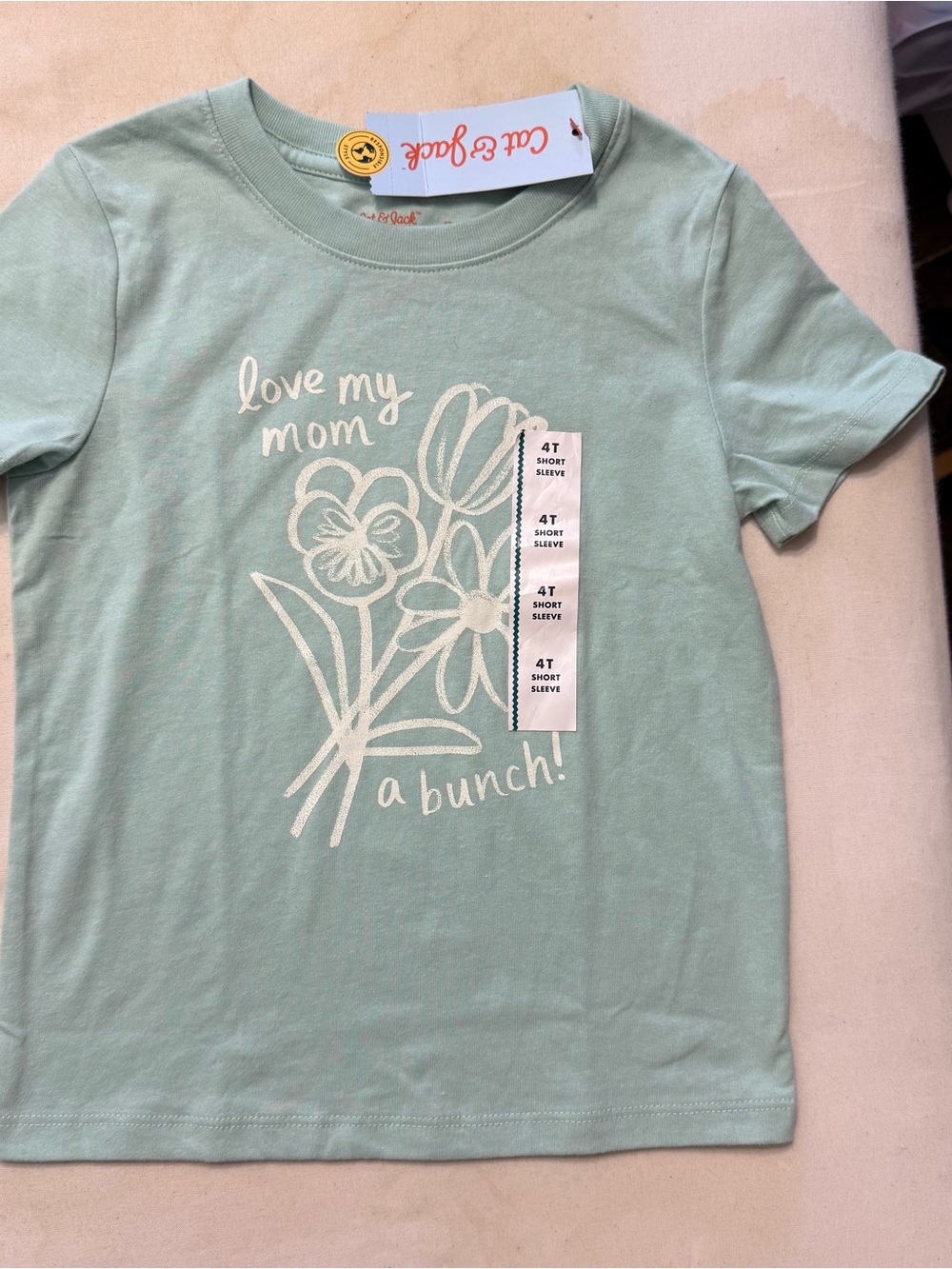 Cat & Jack Mint Green 'Love My Mom a Bunch' Short Sleeve Tee